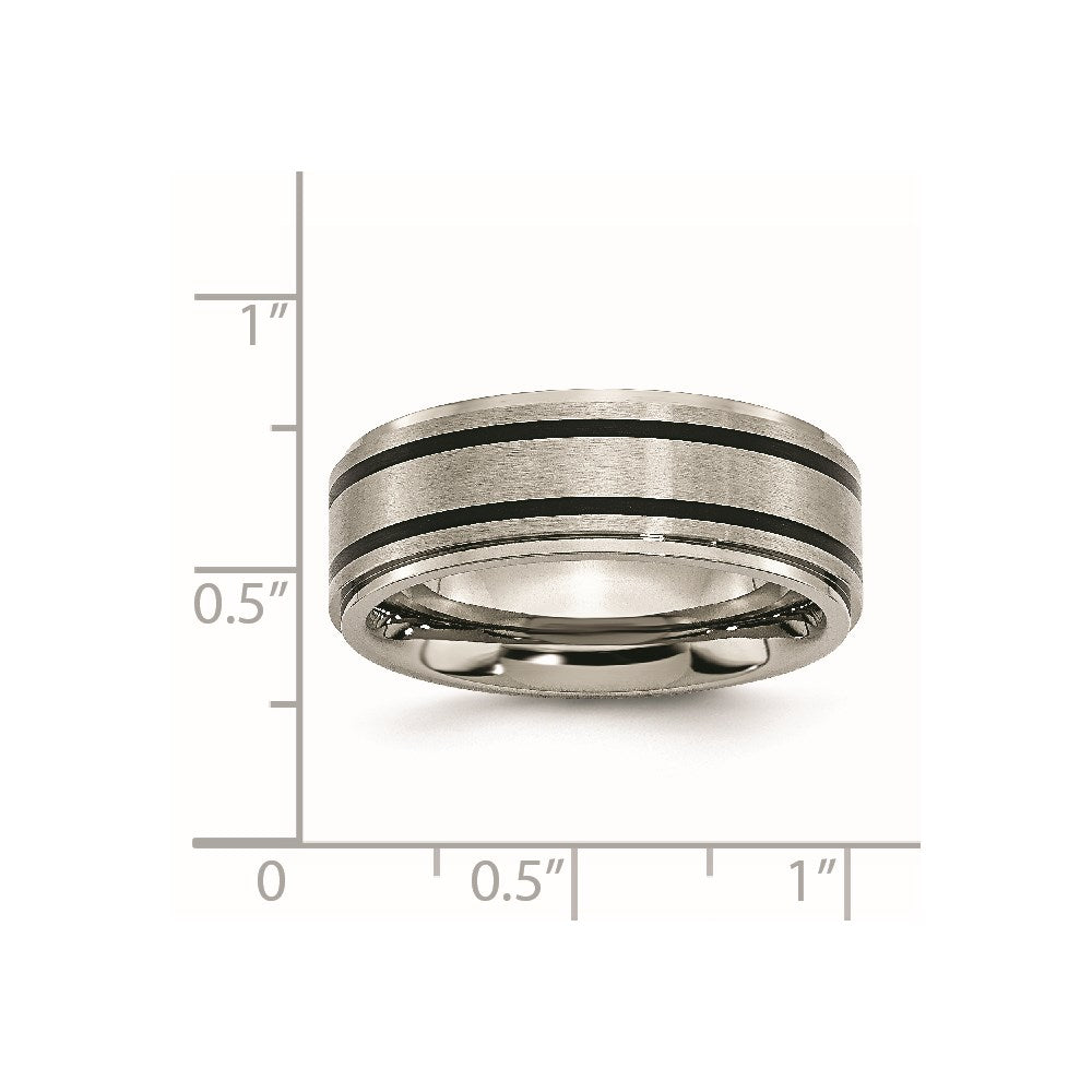Titanium Ridged Edge Black Rubber 8mm Brushed/Polished Band