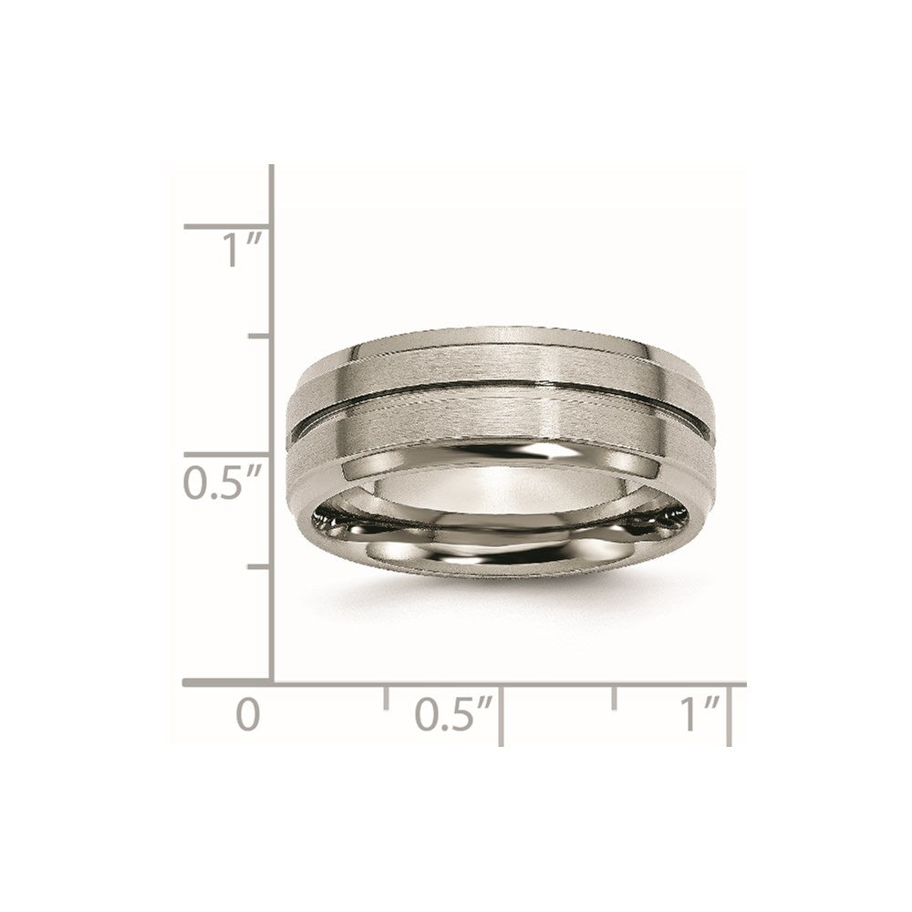 Titanium Grooved Ridged Edge 8mm Brushed And Polished Band
