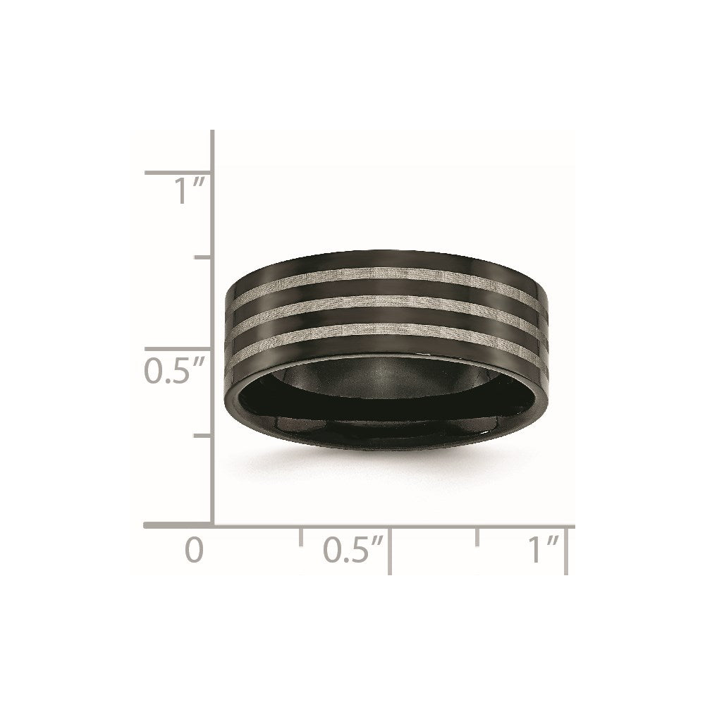 Titanium Polished 8mm Black Ip Plated Satin Stripes Band