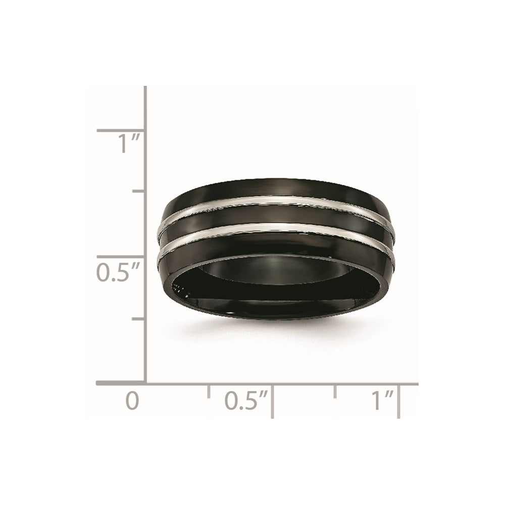 Titanium Grooved 8mm Black Ip Plated Brushed & Polished Band