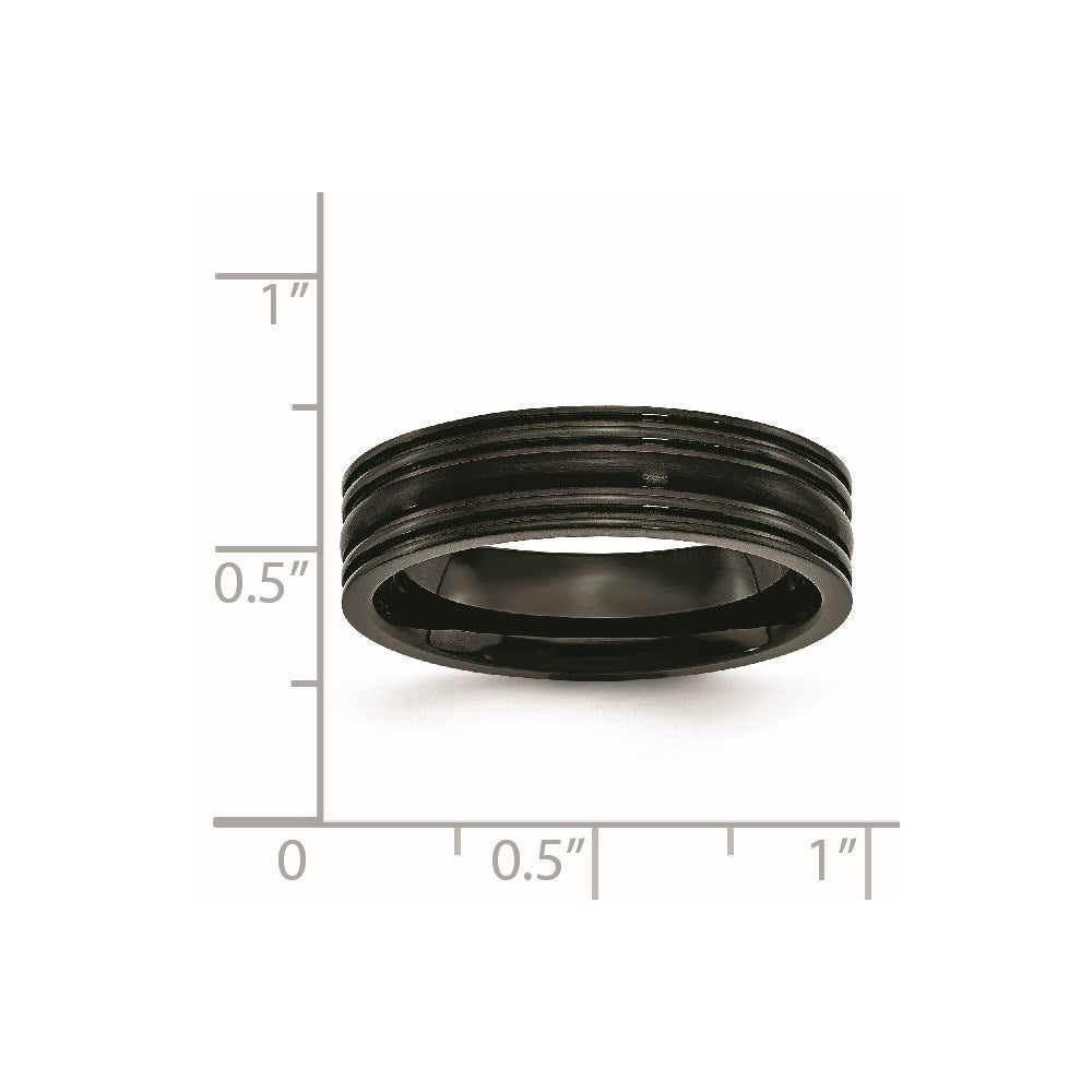 Titanium Grooved Black Ip Plated 6mm Brushed And Polished Band