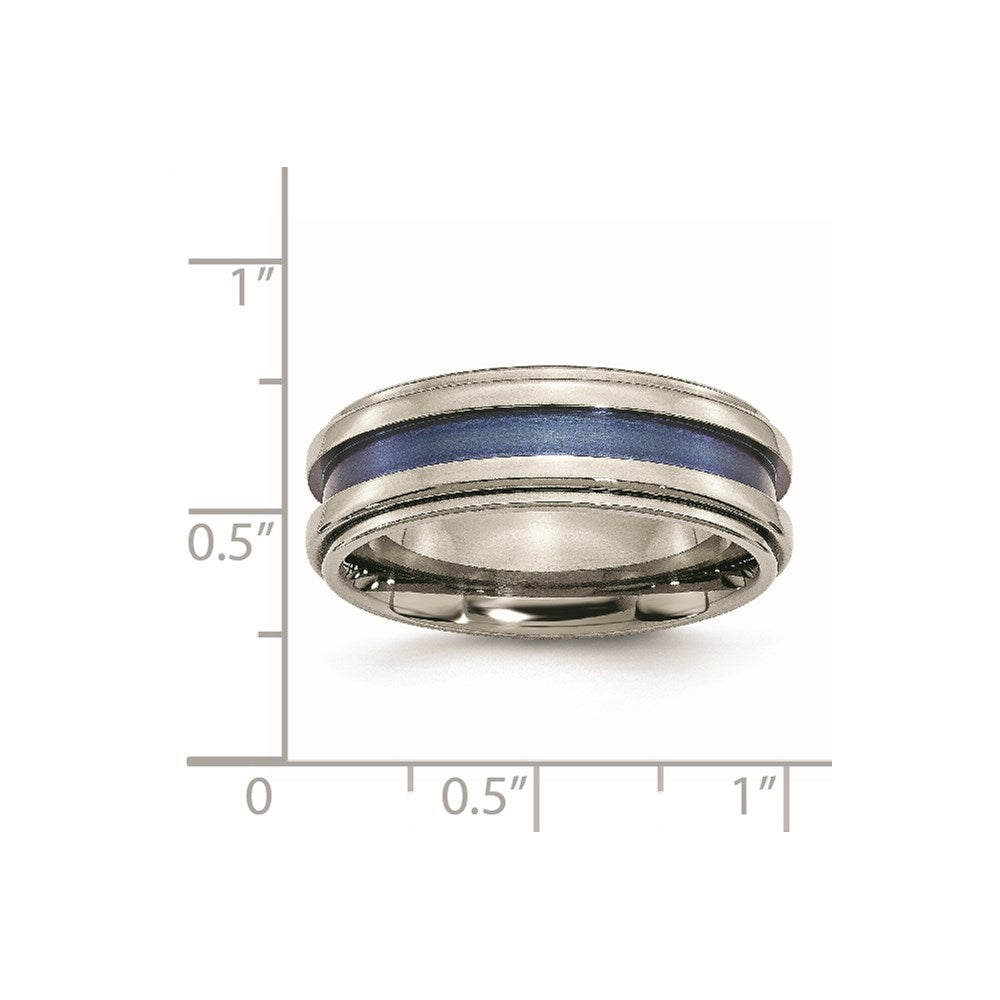 Titanium With Blue Triple Groove 8mm Polished Band