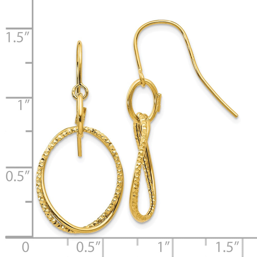 10K Yellow Gold Polished And Textured Shepherd Hook Dangle Earrings