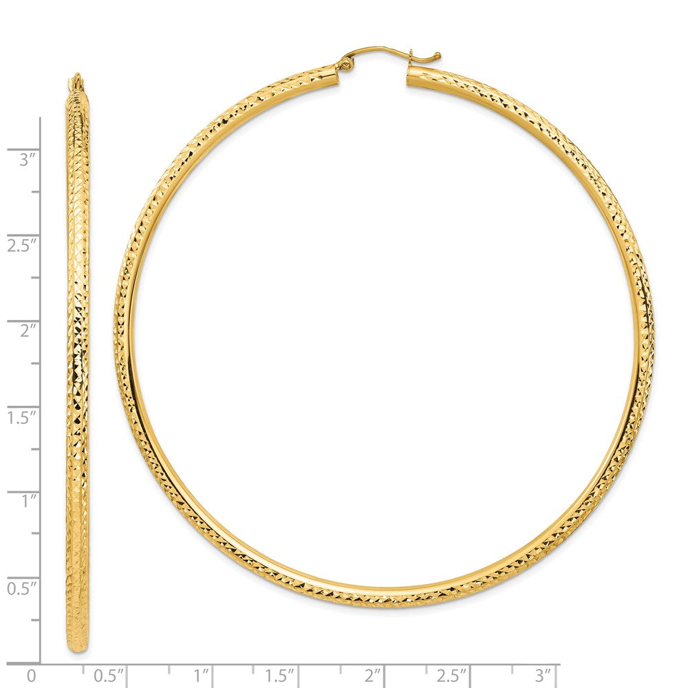 14K Yellow Gold Lightweight 3mm Diamond-Cut Hoop Earrings