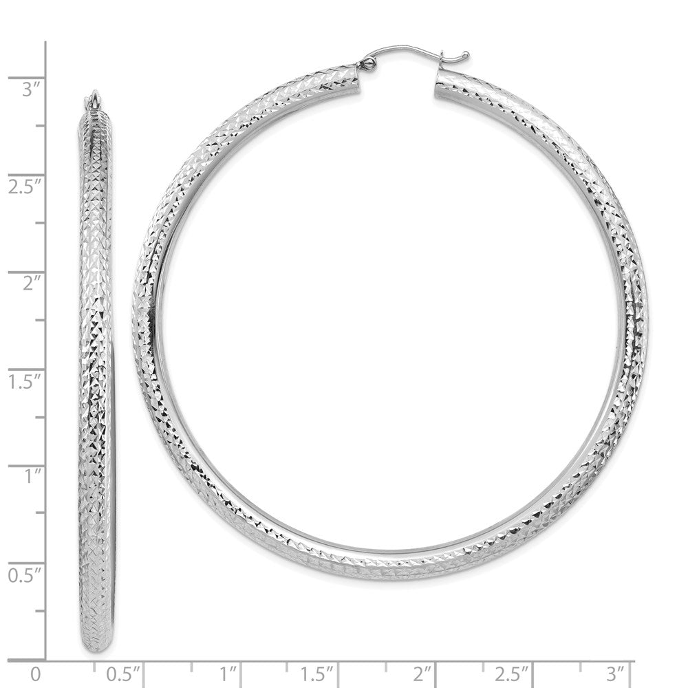 14K White Gold Diamond-Cut 4X70mm Lightweight Round Tube Hoop Earrings