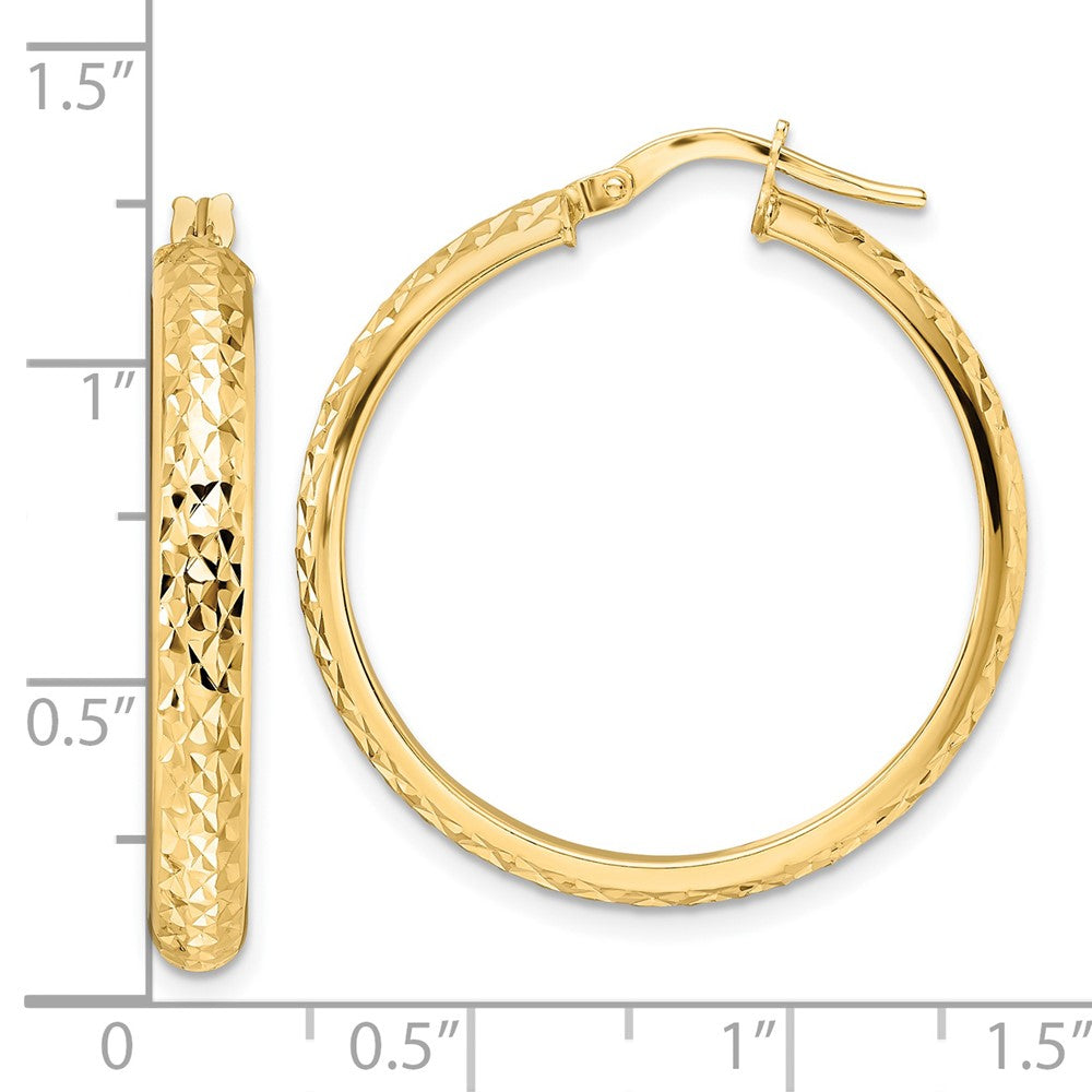 14K Yellow Gold Polished Diamond Cut Hoop Earrings