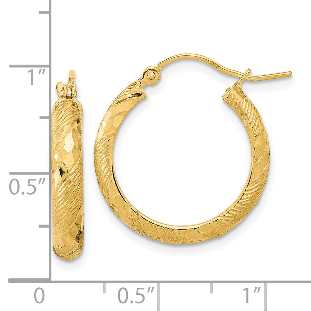 14K Yellow Gold Polished And Textured D/C Fancy Pattern Hoop Earrings