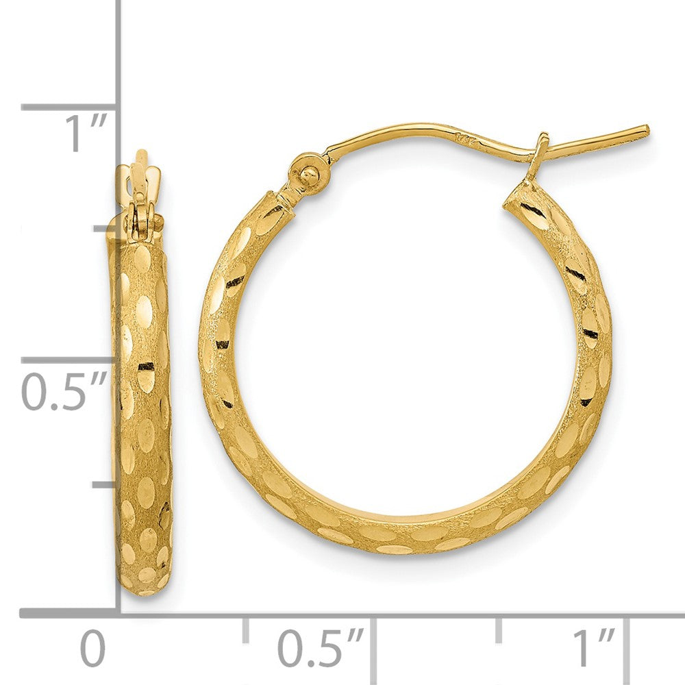 14K Yellow Gold Polished And Satin Diamond-Cut Hoop Earrings