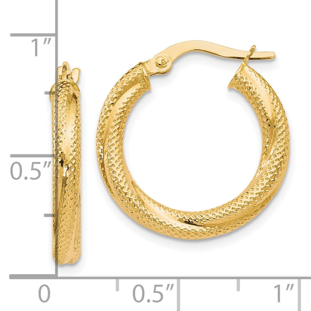 10K Yellow Gold Textured Hinged Hoop Earrings