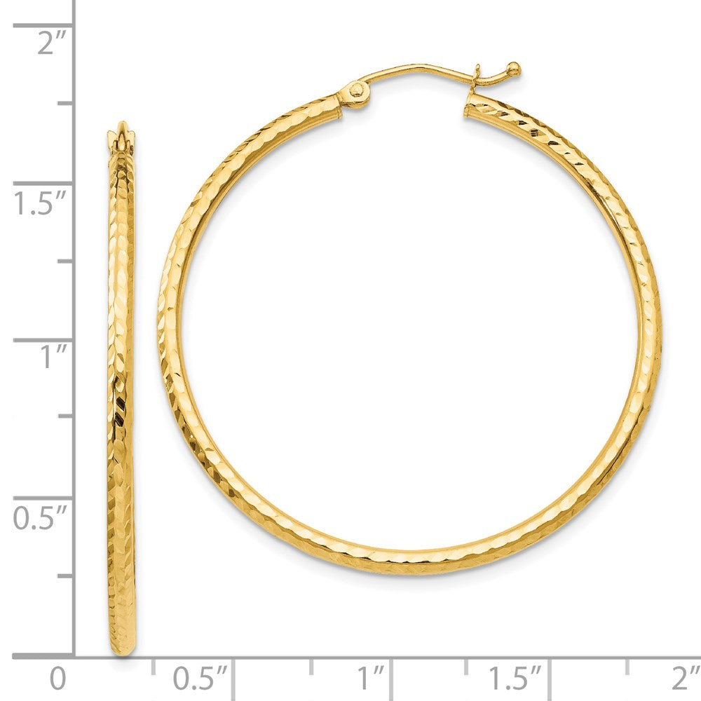 14K Yellow Gold Diamond-Cut 2mm Round Tube Hoop Earrings