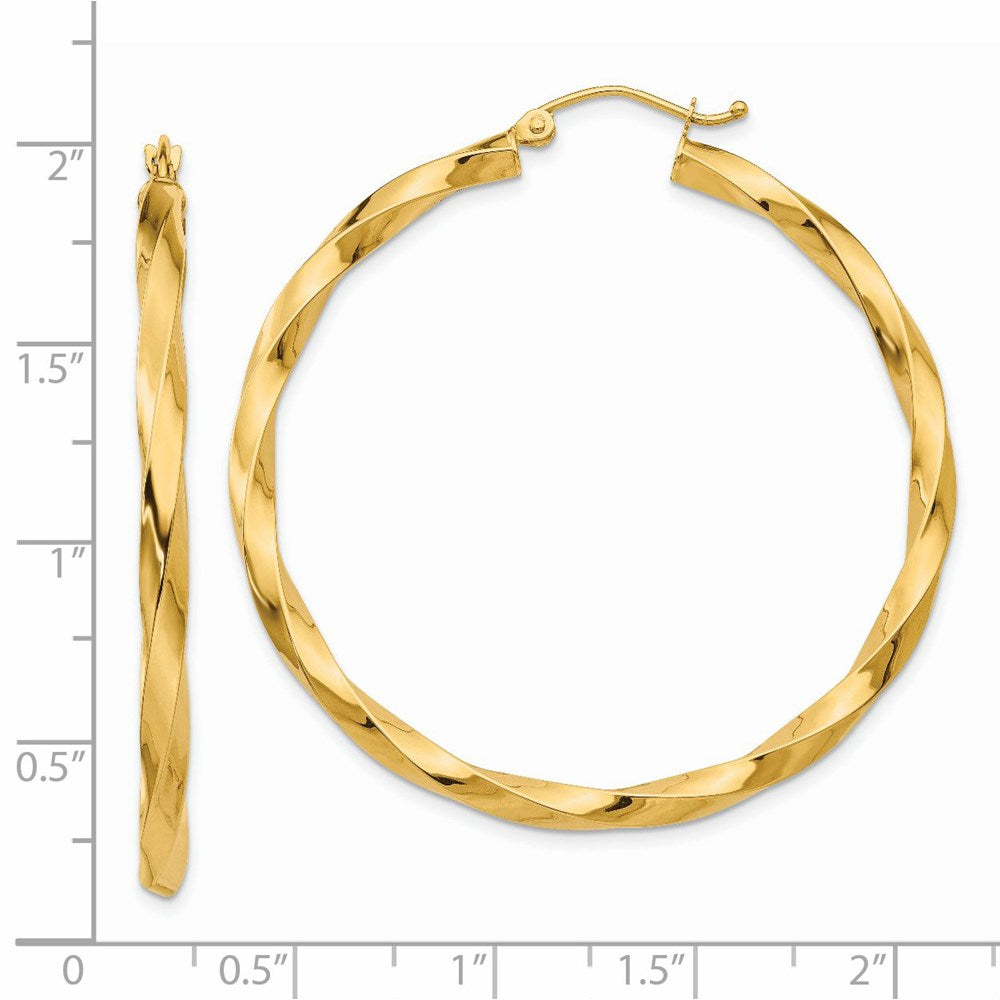 14K Yellow Gold Polished 3mm Twisted Hoop Earrings