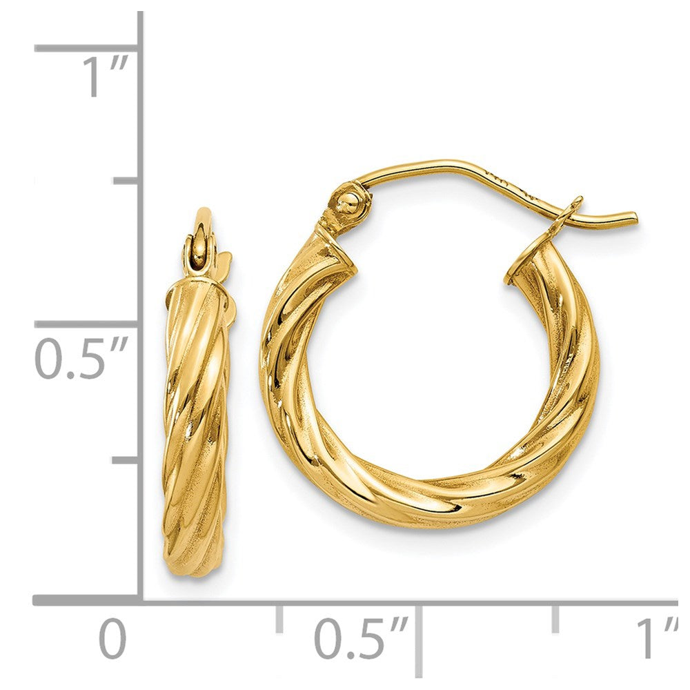 14K Yellow Gold Polished 2.75mm Twisted Hoop Earrings