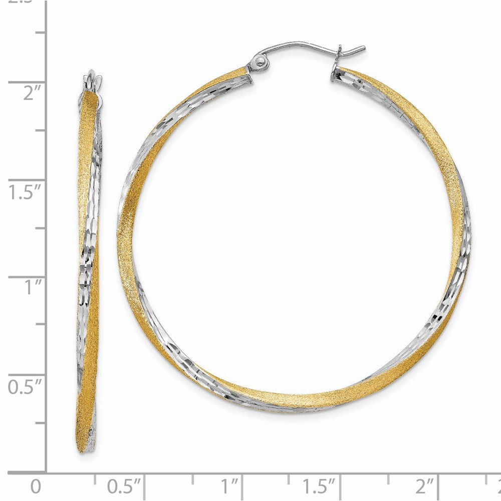 14K Yellow & Rhodium Diamond-Cut 2.5mm Twisted Hoop Earrings