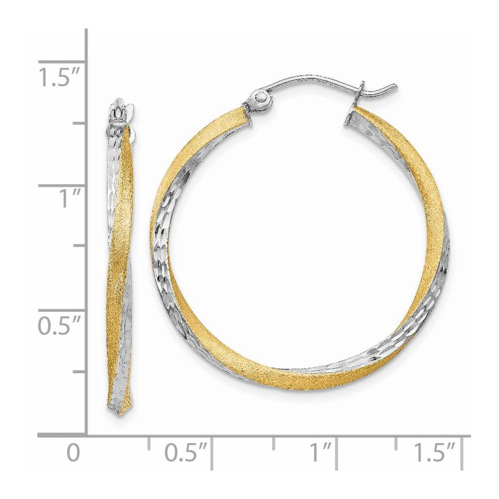 14K Yellow & Rhodium Diamond-Cut 2.5mm Twisted Hoop Earrings