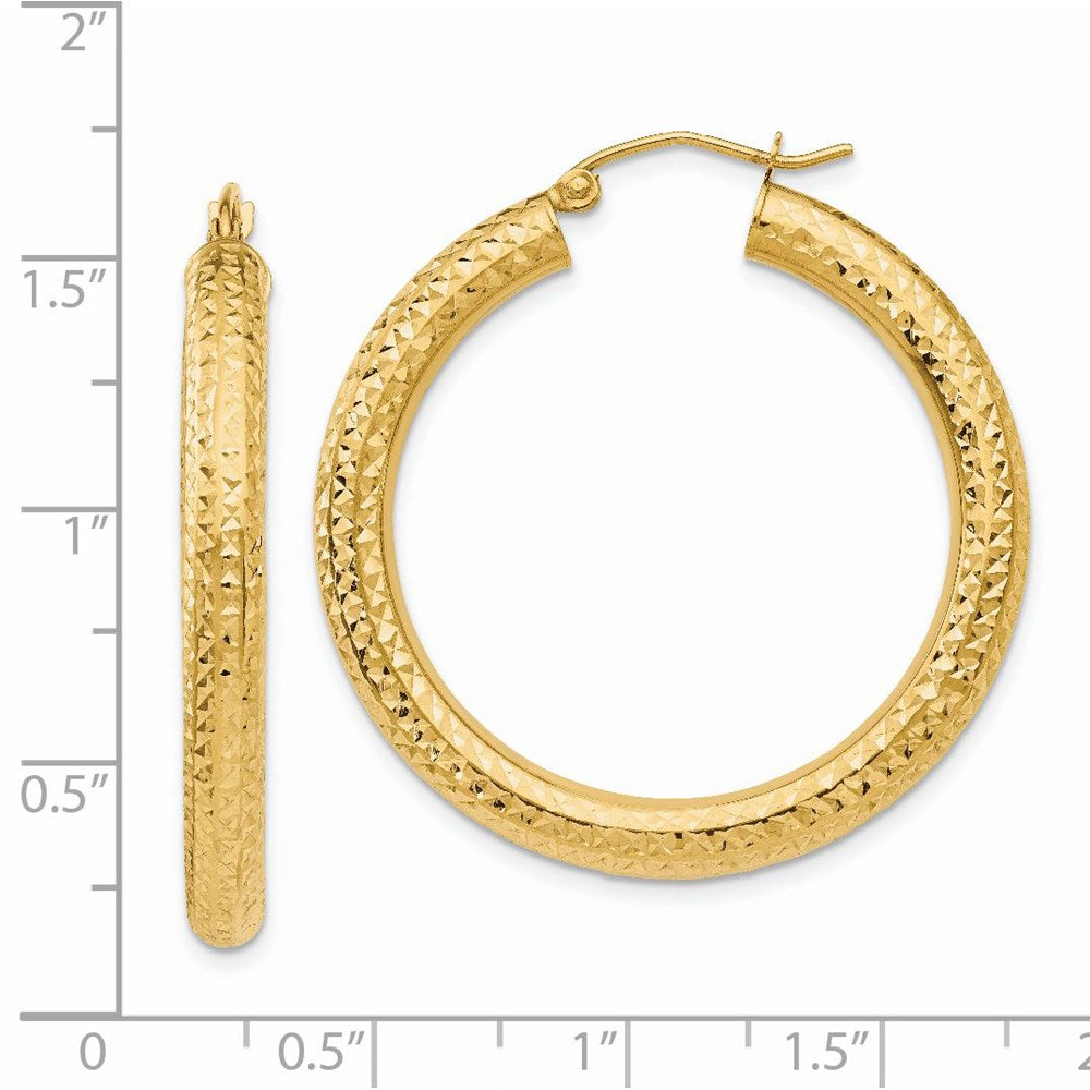 14K Yellow Gold Diamond-Cut 4mm Round Hoop Earrings