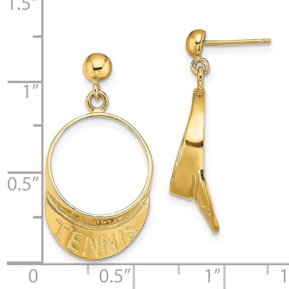 14K Yellow Gold 3-D Tennis Visor Dangle Post Earrings