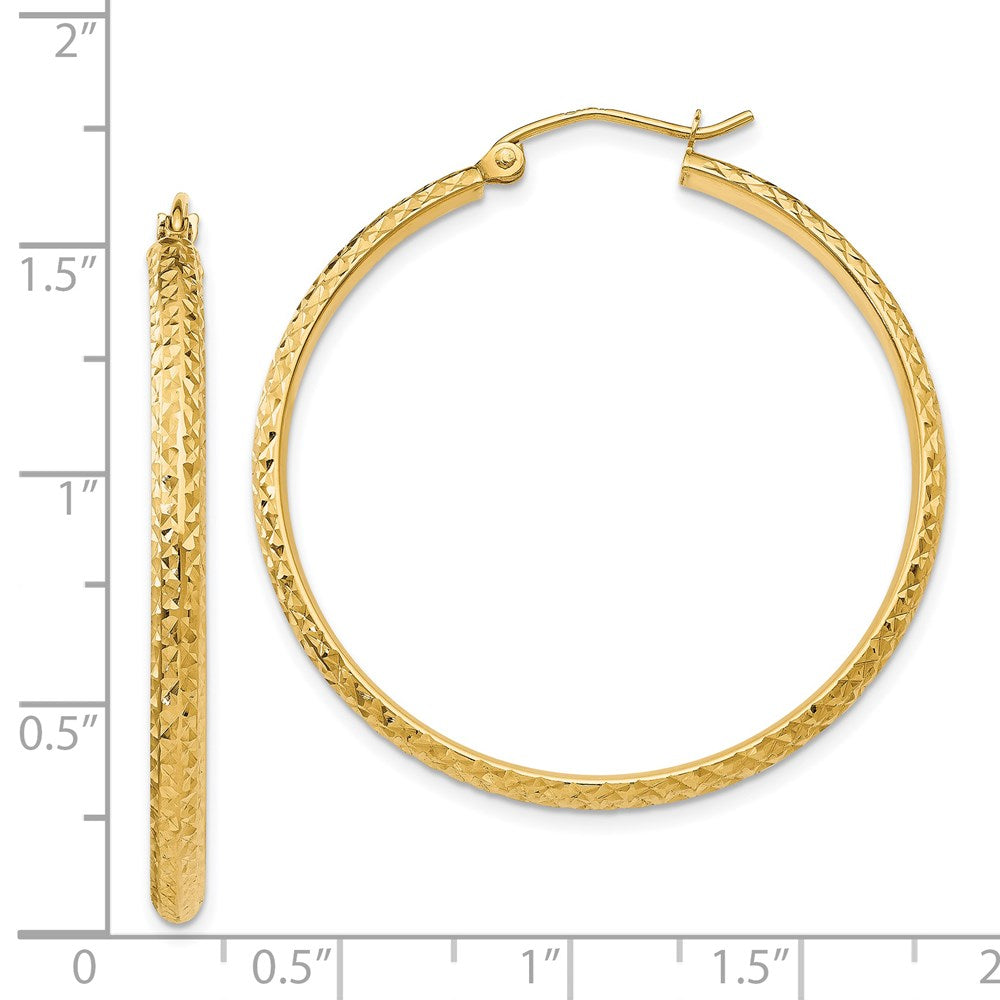 14K Yellow Gold Diamond-Cut 2.8X37mm Hollow Hoop Earrings