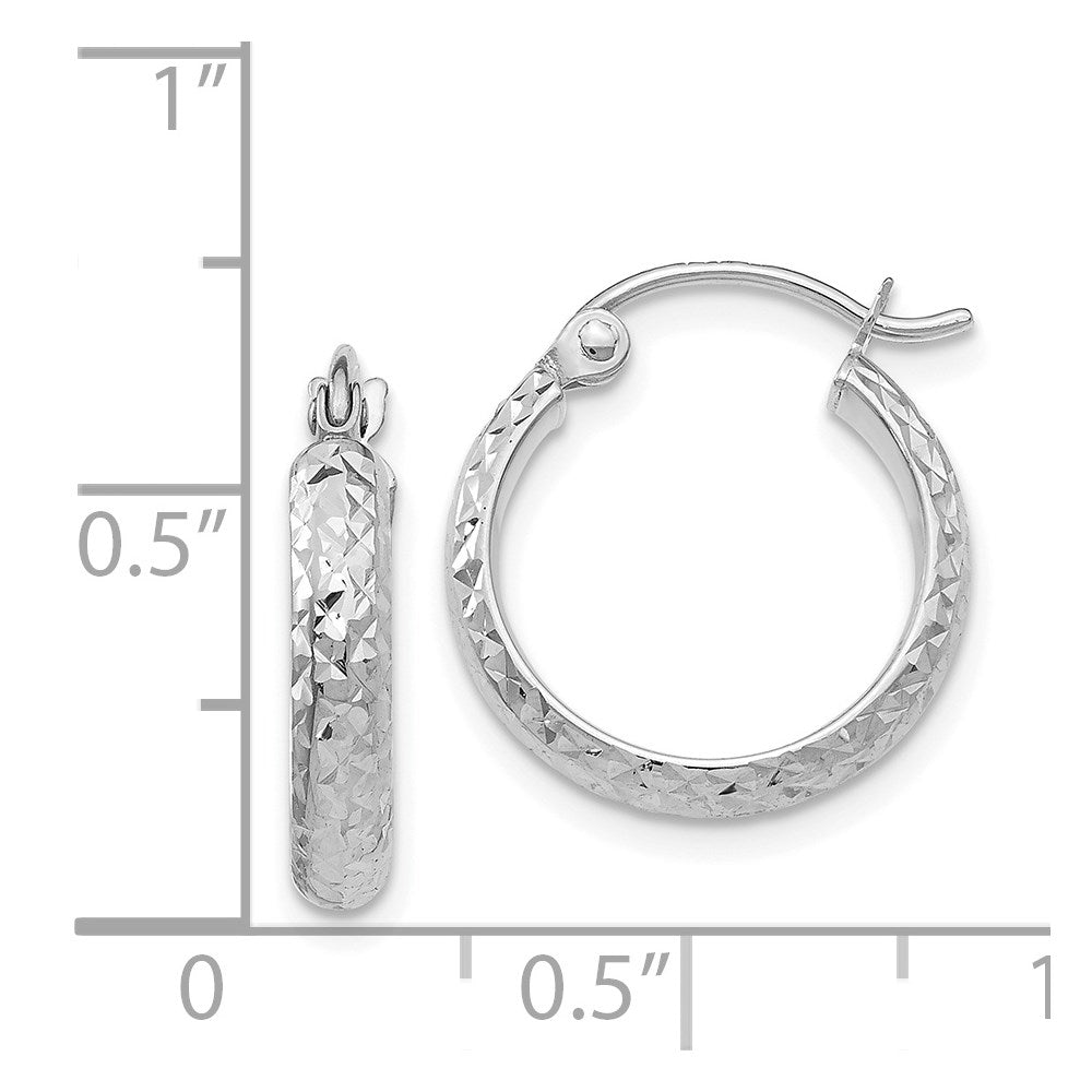 14K White Gold Diamond-Cut 2.8X15mm Hollow Hoop Earrings
