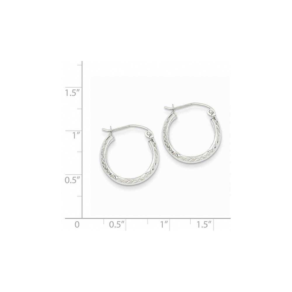14K White Gold Diamond-Cut 3.5X17mm Hollow Hoop Earrings