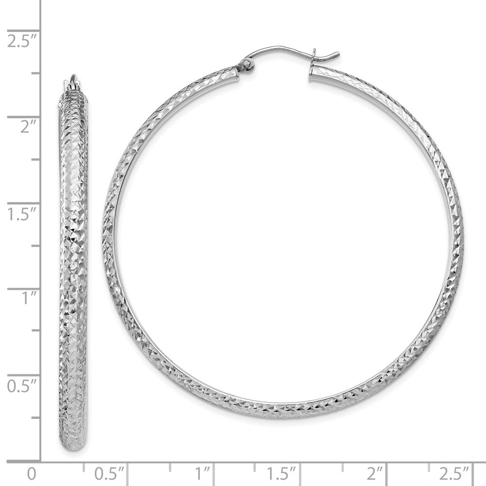 14K White Gold Diamond-Cut 3.5X52mm Hollow Hoop Earrings