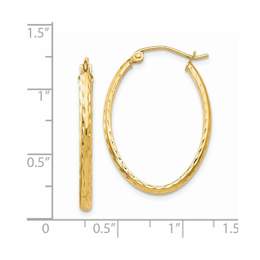 14K Yellow Gold Lightweight Diamond-Cut Oval Hoop Earrings