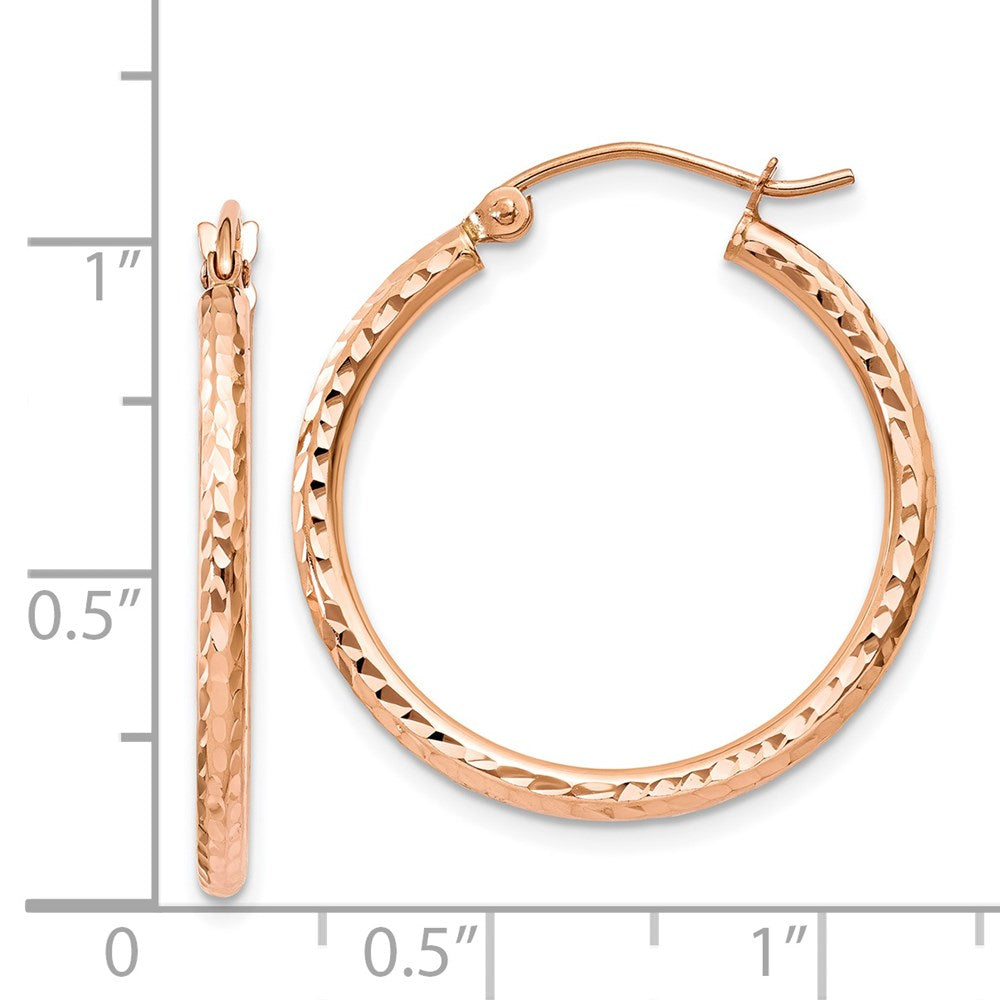 14K Rose Gold Diamond-Cut Polished Hoop Earrings
