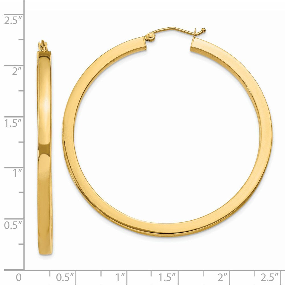 14K Yellow Gold 3mm Polished Square Hoop Earrings