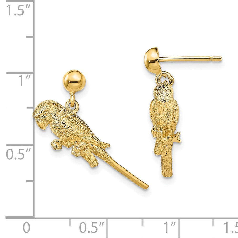 14K Yellow Gold 3-D Parrot Dangle Earrings