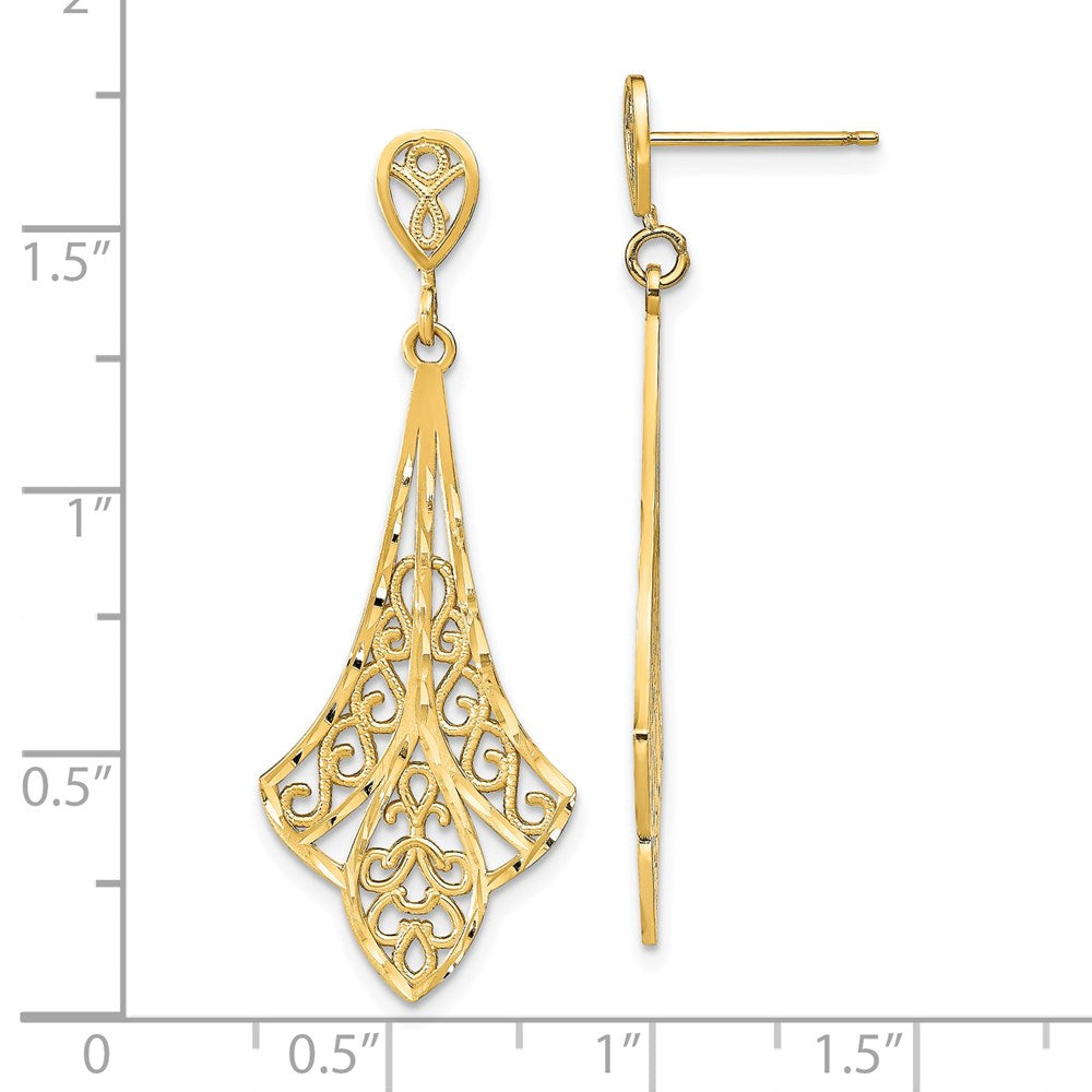 14K Yellow Gold D/C Filigree Dangle Post Earrings