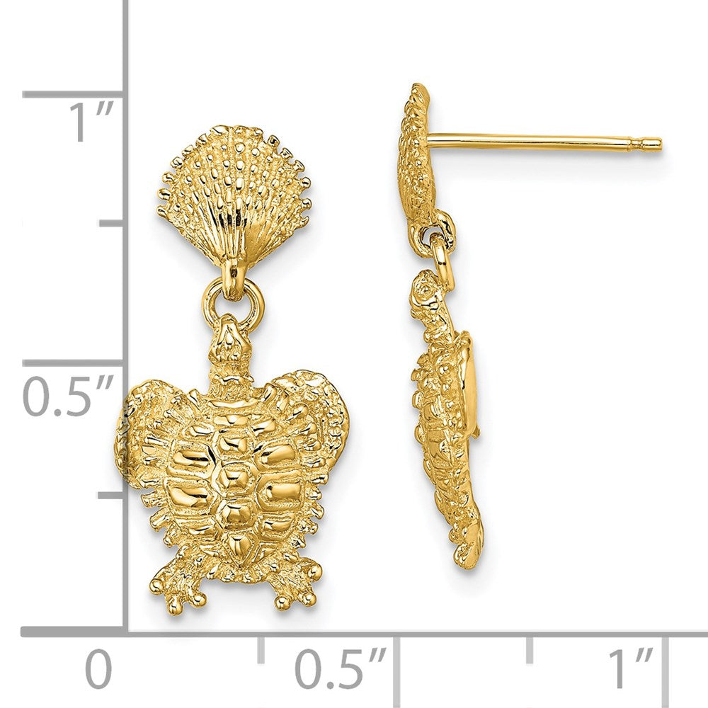 14K Yellow Gold Shell And Turtle Post Dangle Earrings