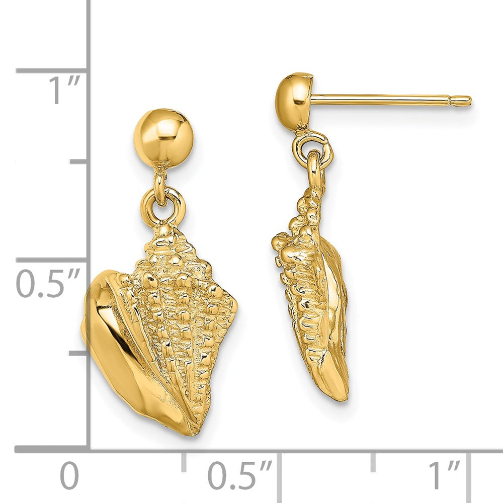 14K Yellow Gold Conch Shell Dangle Earrings