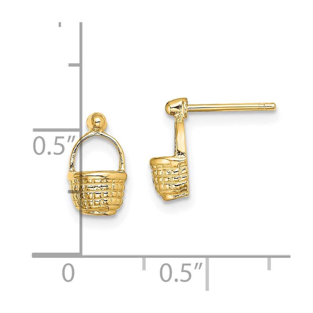 14K Yellow Gold Mini Basket Flat Back Post Earrings