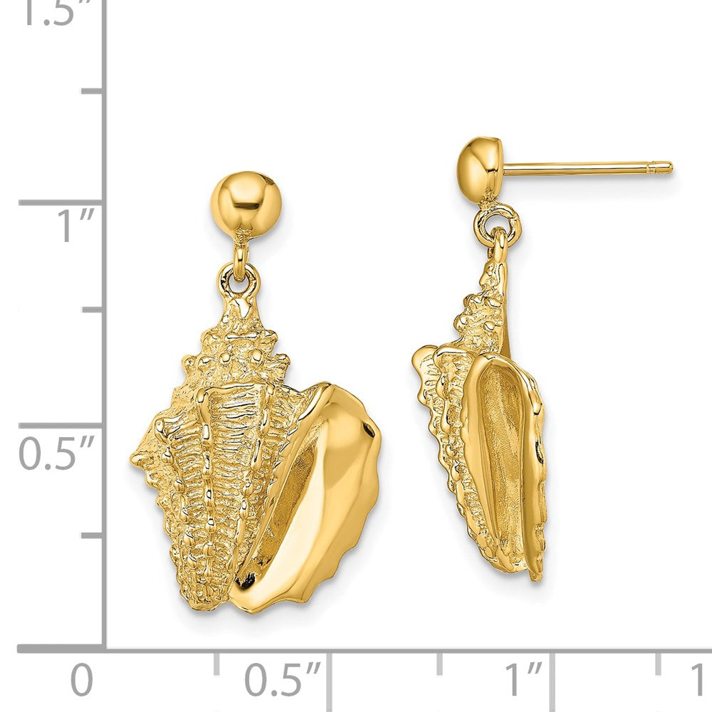 14K Yellow Gold 2-D Conch Shell Dangle Post Earrings