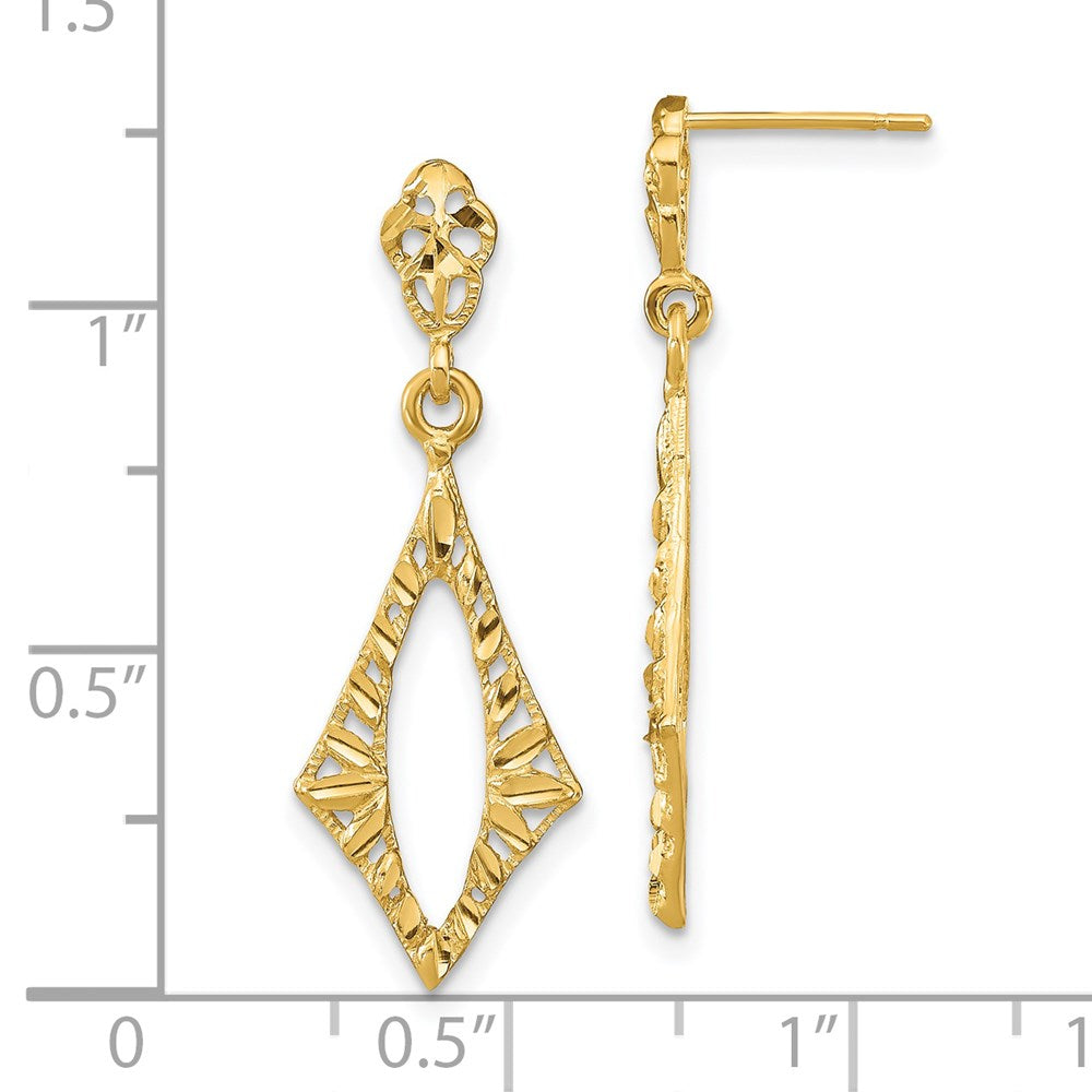 14K Yellow Gold D/C Diamond Shape Post Dangle Earrings