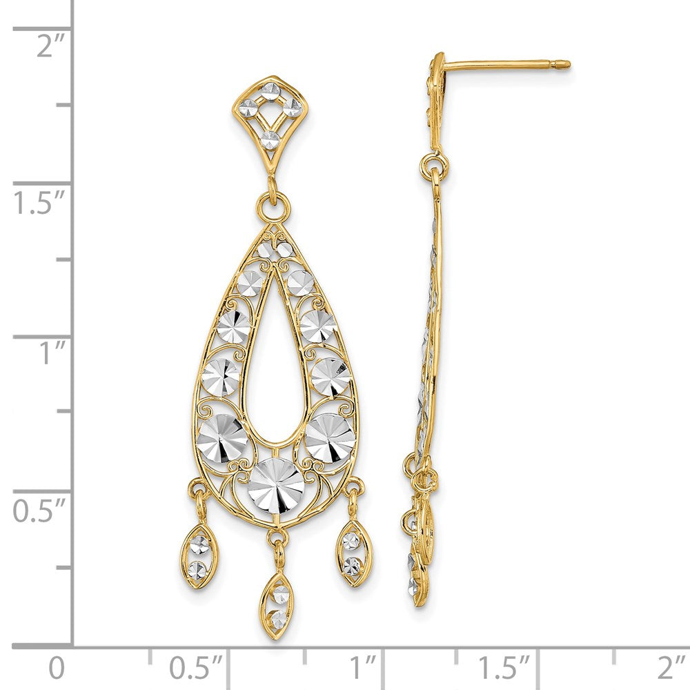 14K Yellow & Rhodium W/Rhodium D/C Chandelier Oval Dangle Earrings
