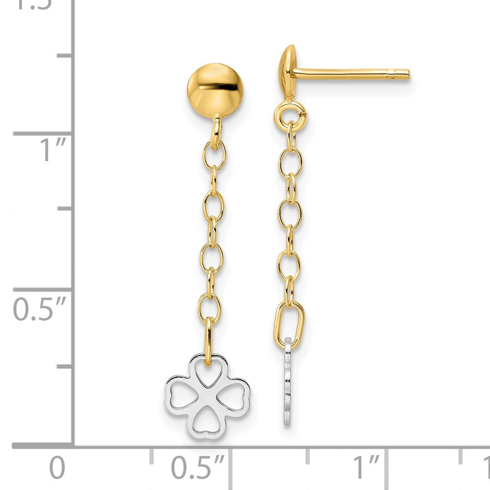 14K Two-Tone Polished Dangle Flower Earrings