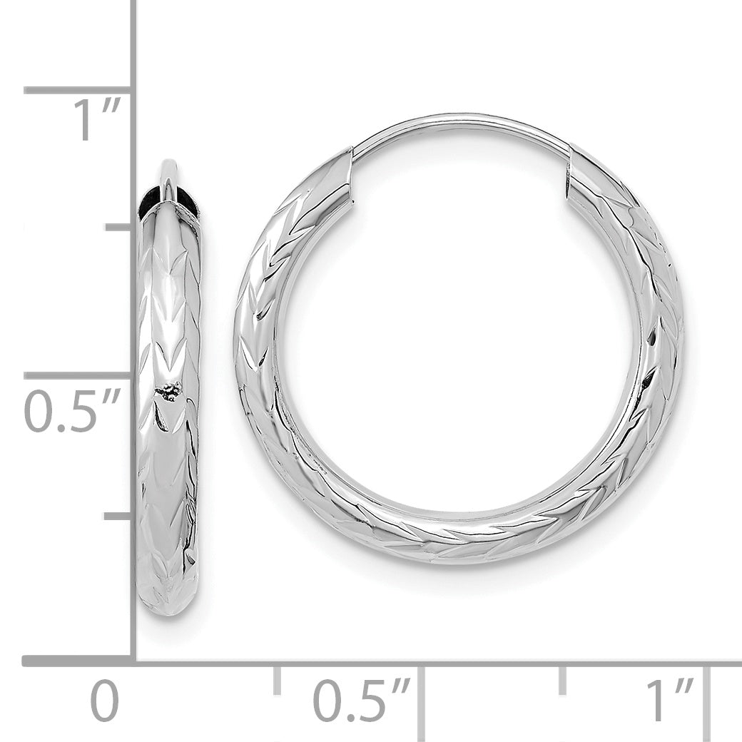 14K White Gold Polished & D/C Endless Hoop Earrings