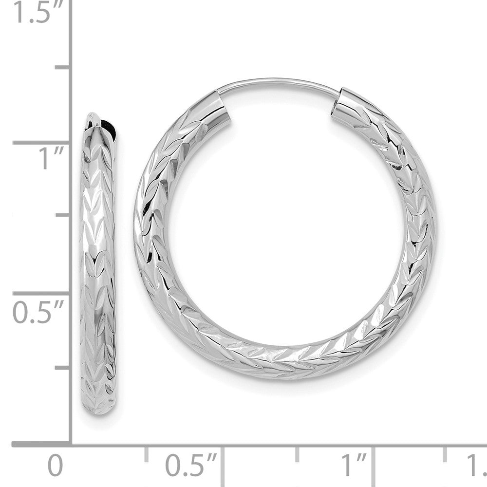 14K White Gold Polished & D/C Endless Hoop Earrings