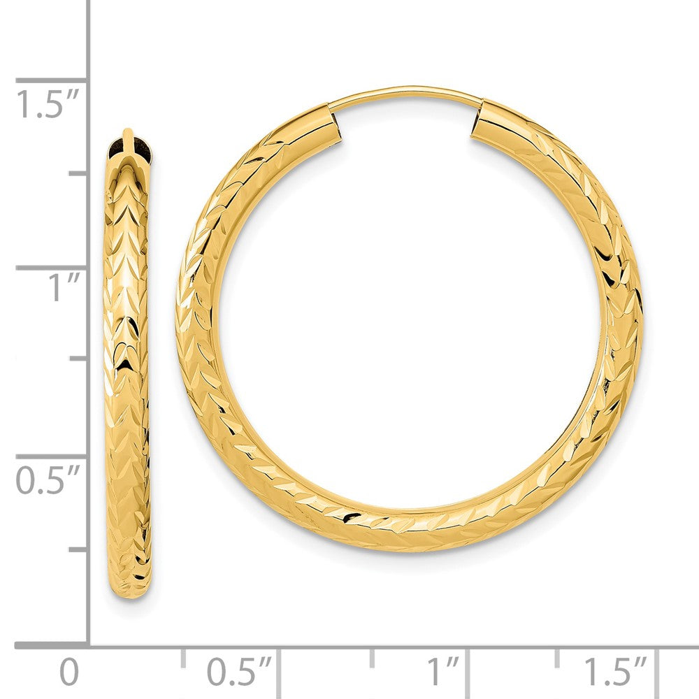 14K Yellow Gold Polished & D/C Endless Hoop Earrings