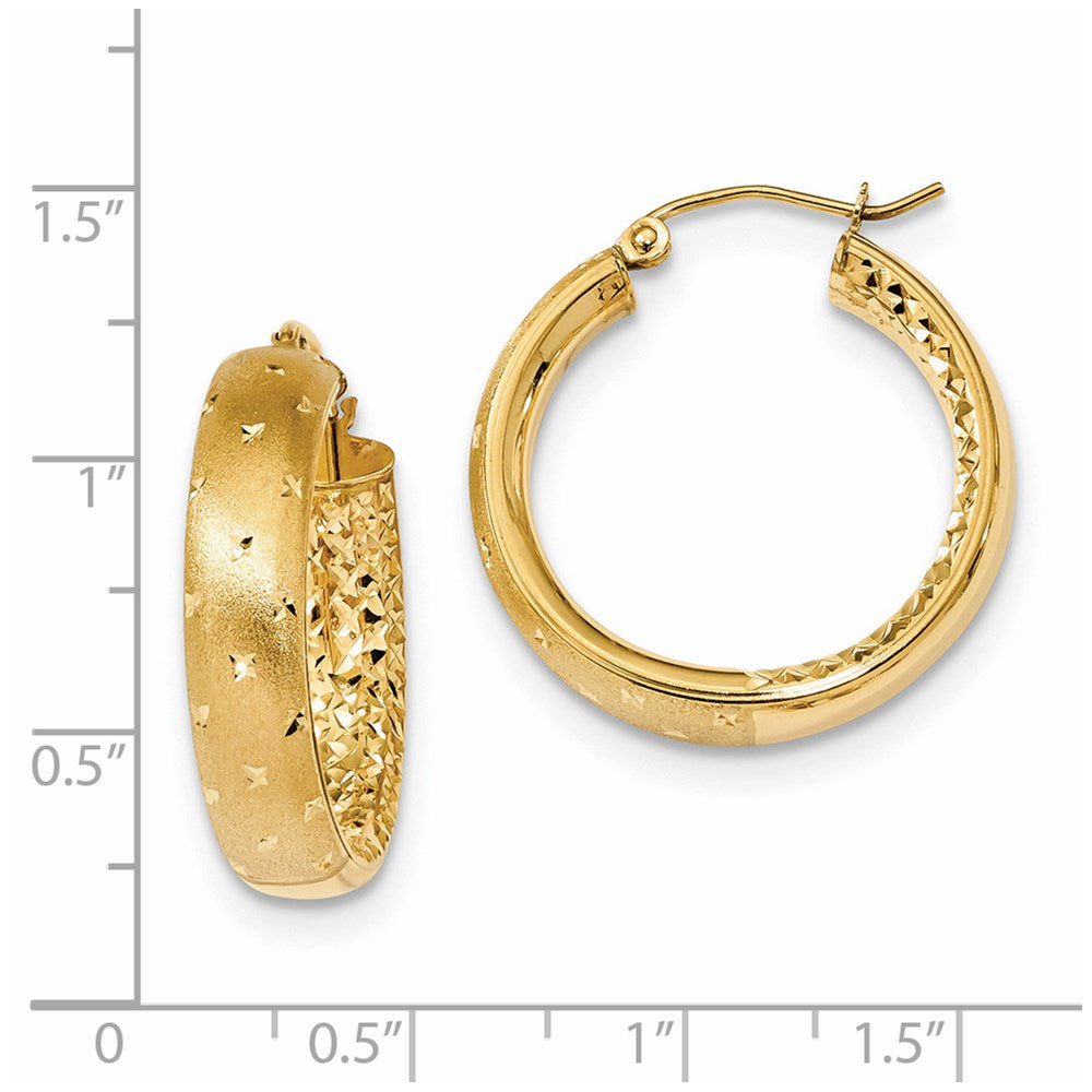 14K Yellow Gold Polished Satin And Diamond-Cut In/Out Hoop Earrings
