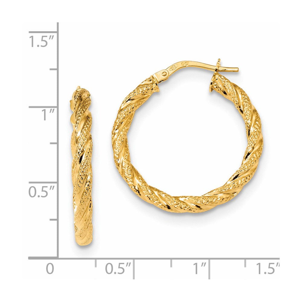14K Yellow Gold Satin & Polished Twisted Hoops