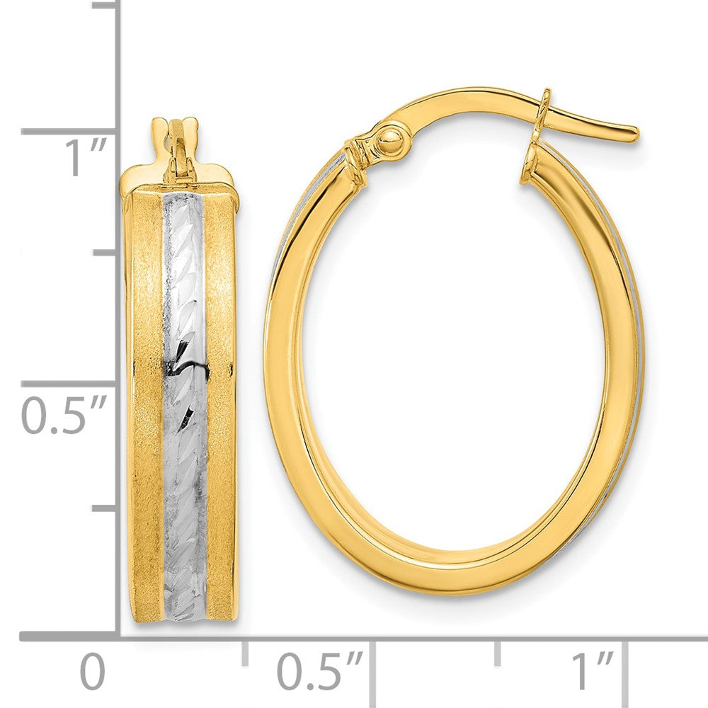 14K Yellow & Rhodium White Diamond-Cut Polished And Satin Hoop Earrings