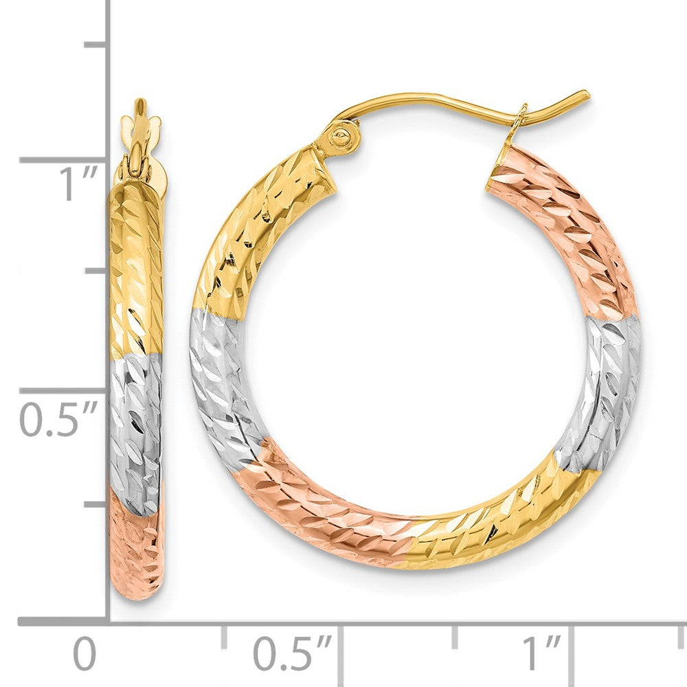 14K Yellow & Rhodium W/White And Rose Polished Diamond-Cut Hoop Earrings