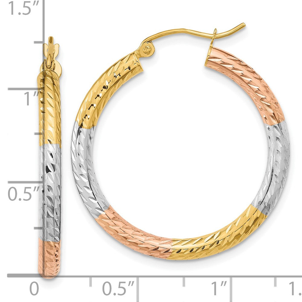 14K Yellow & Rhodium W/White And Rose Polished Diamond-Cut Hoop Earrings