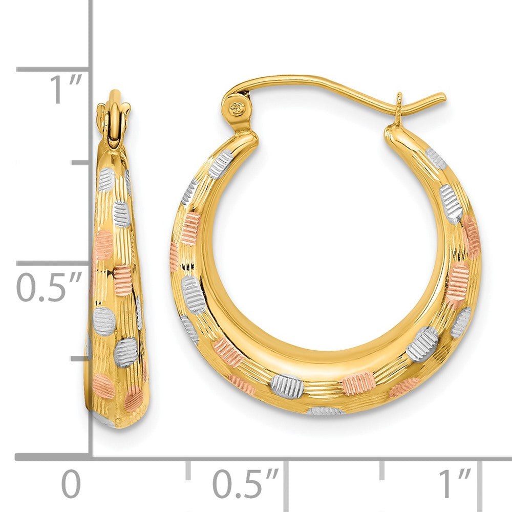 14K Yellow & Rhodium White And Rose Polished Satin Diamond-Cut Hoop Earrings