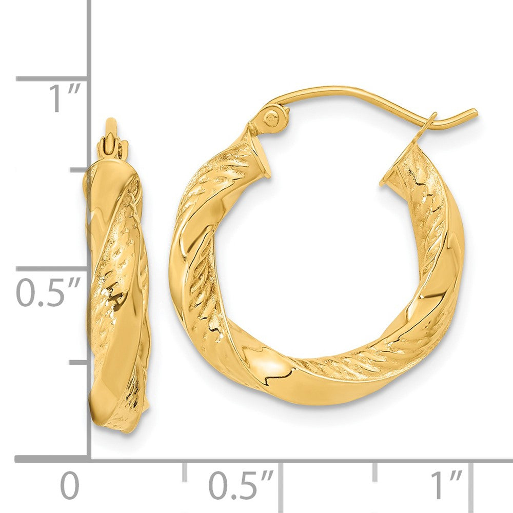 14K Yellow Gold Polished & D/C Twist Hoop Earrings