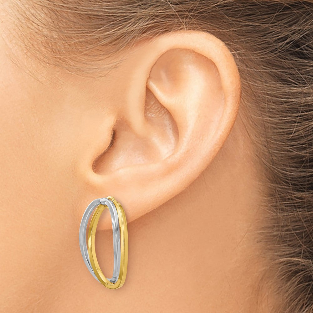 14K Two-Tone Polished Versatile Oval Post Earrings