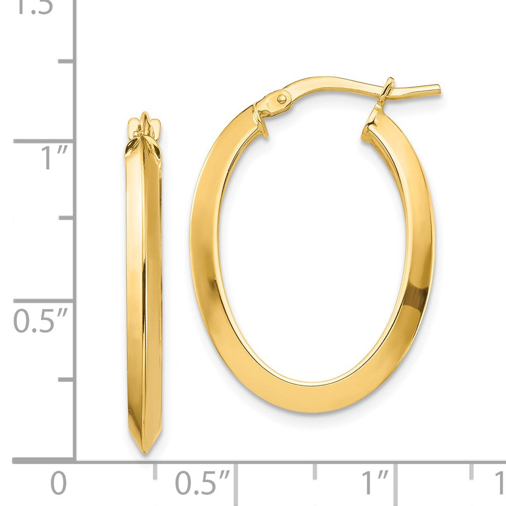 14K Yellow Gold Polished 3.5mm Knife Edge Oval Hoop Earrings