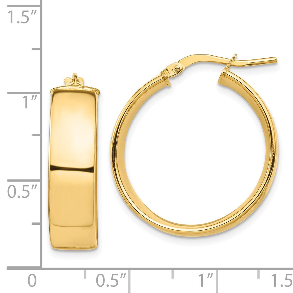 14K Yellow Gold High Polished 7mm Hoop Earrings