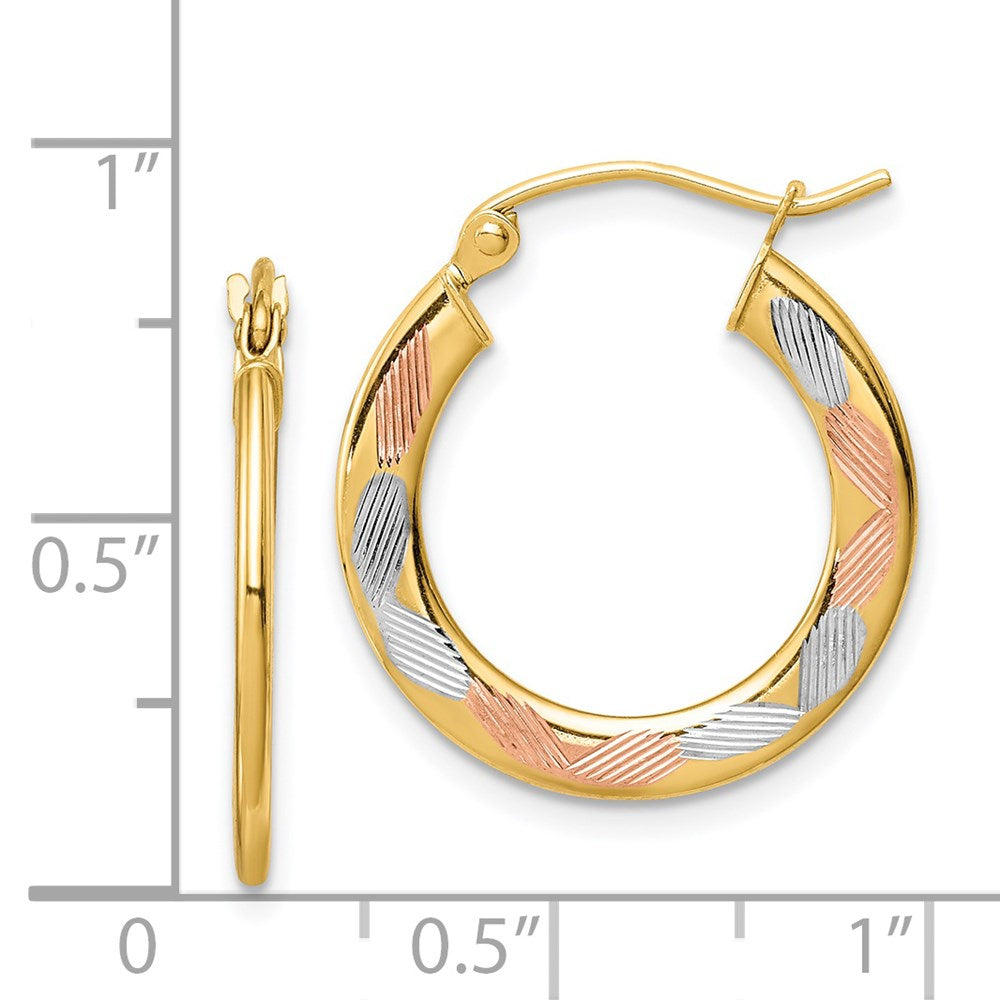 14K Yellow & Rhodium W/White And Rose Diamond-Cut Hoop Earrings